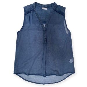 Gentle Fawn Sheer Cotton Sleeveless Blue Top Flowy V Neck Lightweight Ruffle